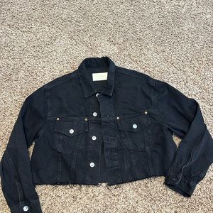 Zara Cropped Black Jean Jacket